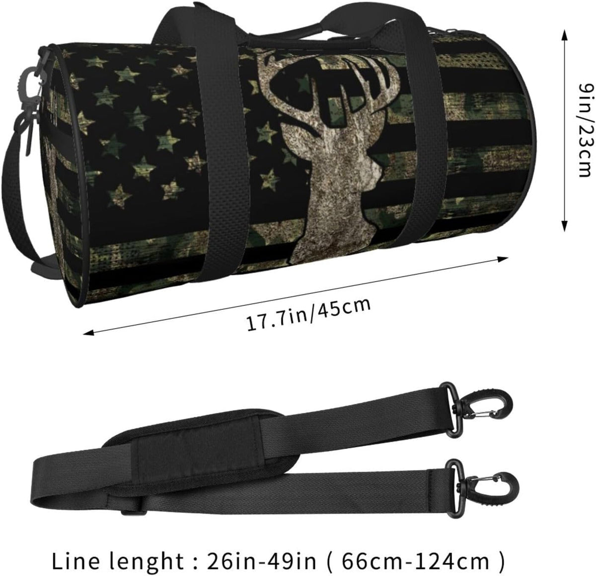 Camo Camouflage American Flag Hunting Deer Foldable Duffle Bag for Women - Workout Bag for Gym Men - Boy Gym Bag - Girls Small Weekender Duffel Bag - Packable Luggage Bag for Travel Sports