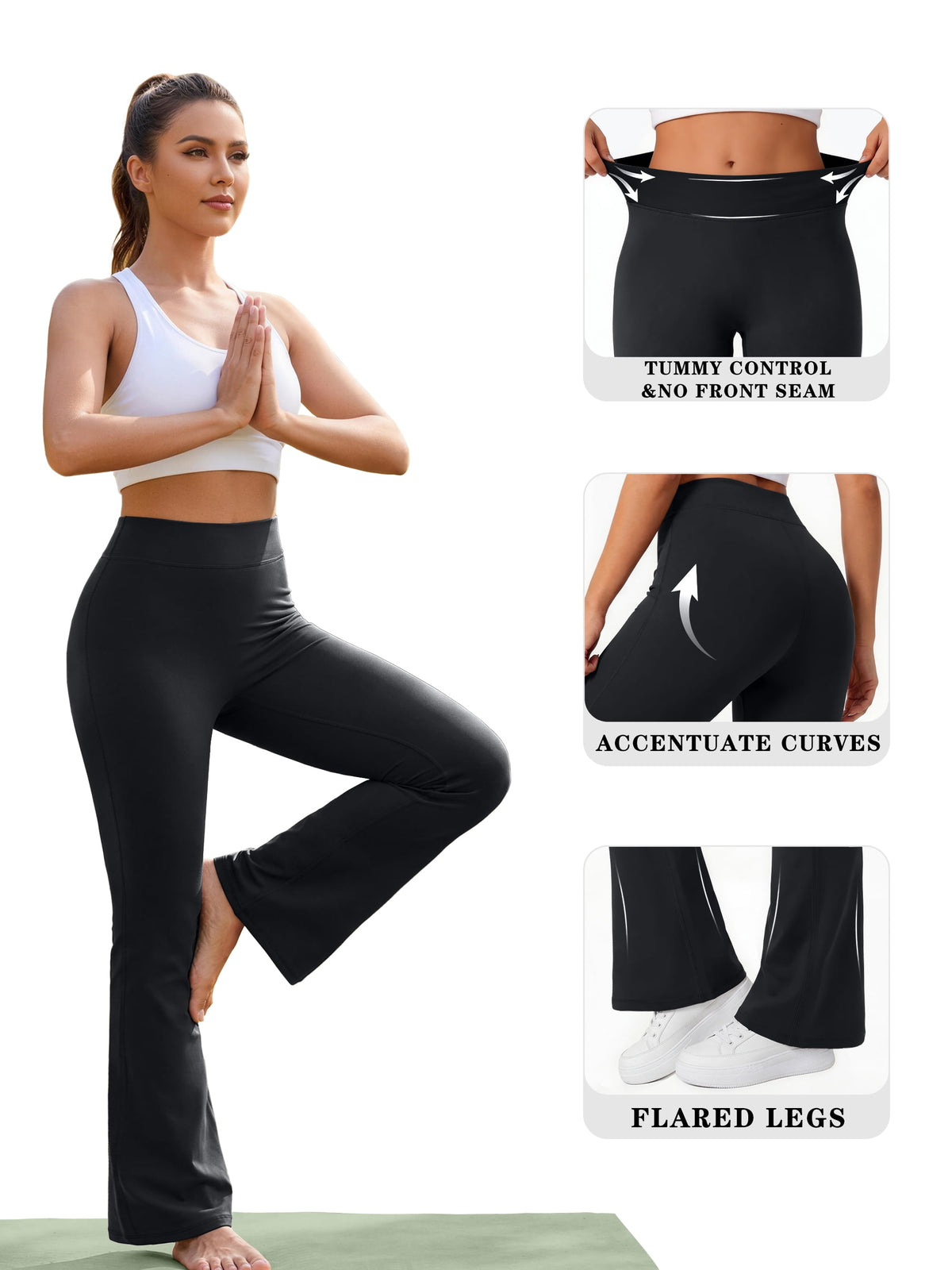 2 Pack Womens Flare Yoga Pants High Waisted Bootcut Leggings No Front Seam Buttery Soft Leggings for Workout Gym Casual