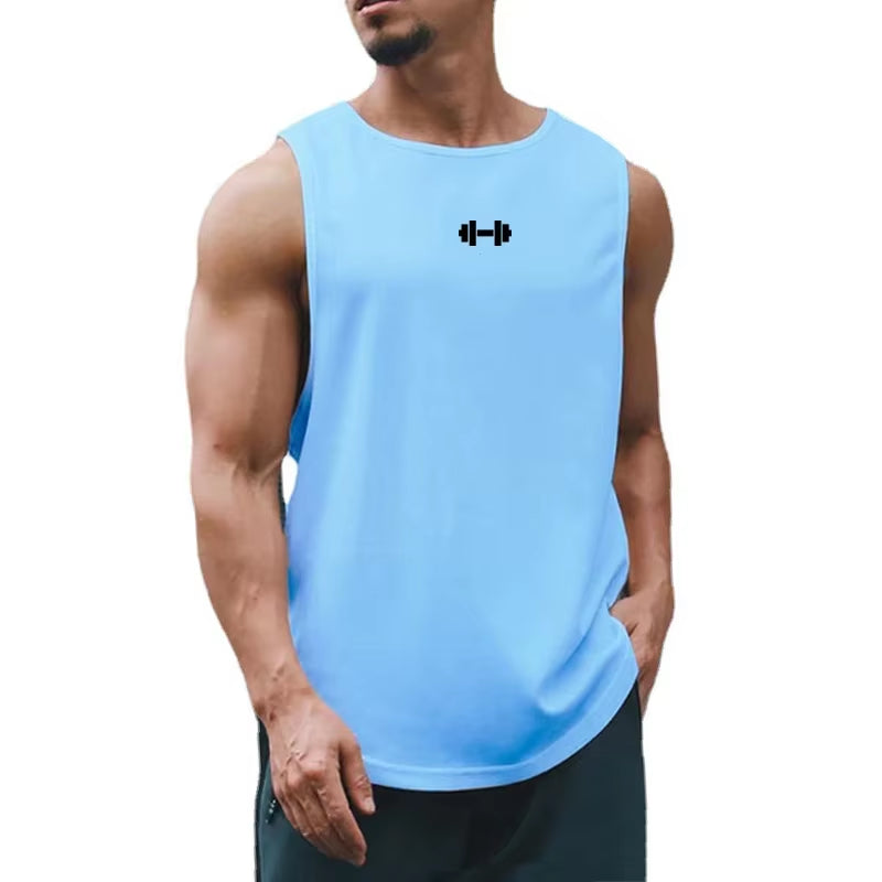 Men’S Quick Dry Gym Clothes Indoor Exercise and Fitness Printed Vest 6 Colors to Choose
