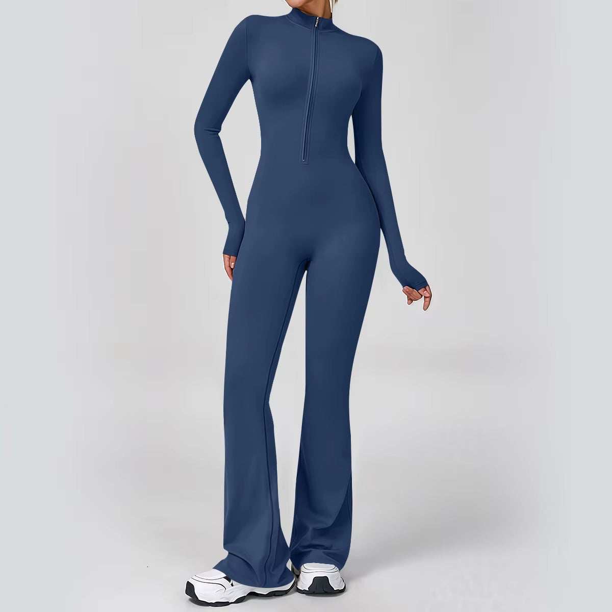 Flared Sport Jumpsuits Women Zipper Yoga Overalls Fitness Romper One Piece Suits Gym Bodysuits Workout Clothing Jumpsuit