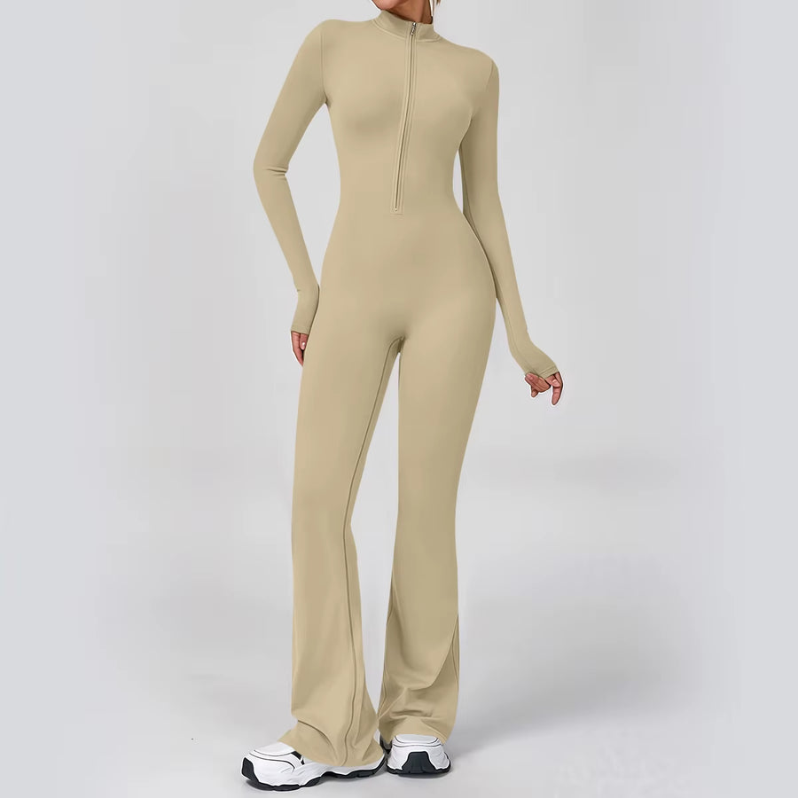 Flared Sport Jumpsuits Women Zipper Yoga Overalls Fitness Romper One Piece Suits Gym Bodysuits Workout Clothing Jumpsuit
