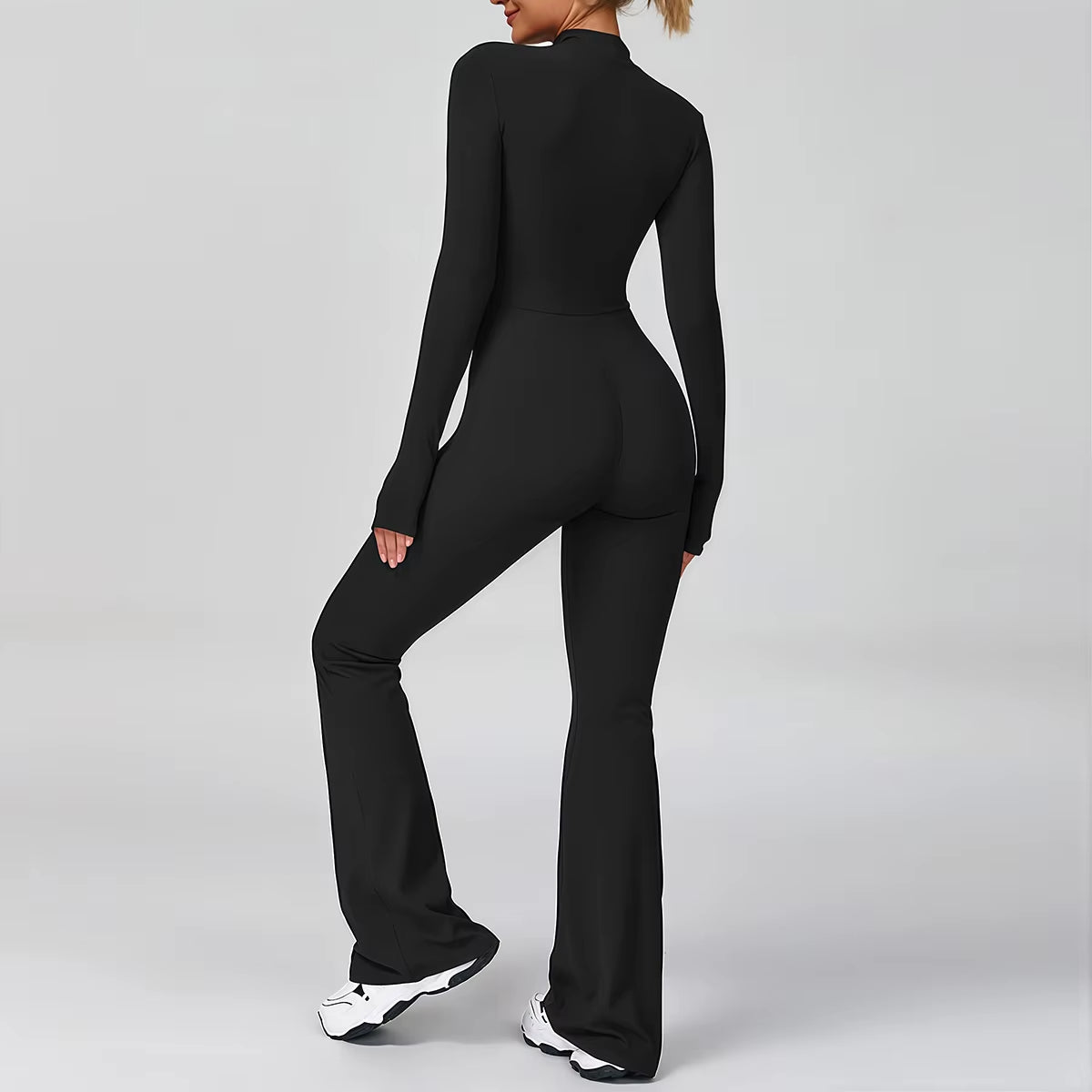Flared Sport Jumpsuits Women Zipper Yoga Overalls Fitness Romper One Piece Suits Gym Bodysuits Workout Clothing Jumpsuit