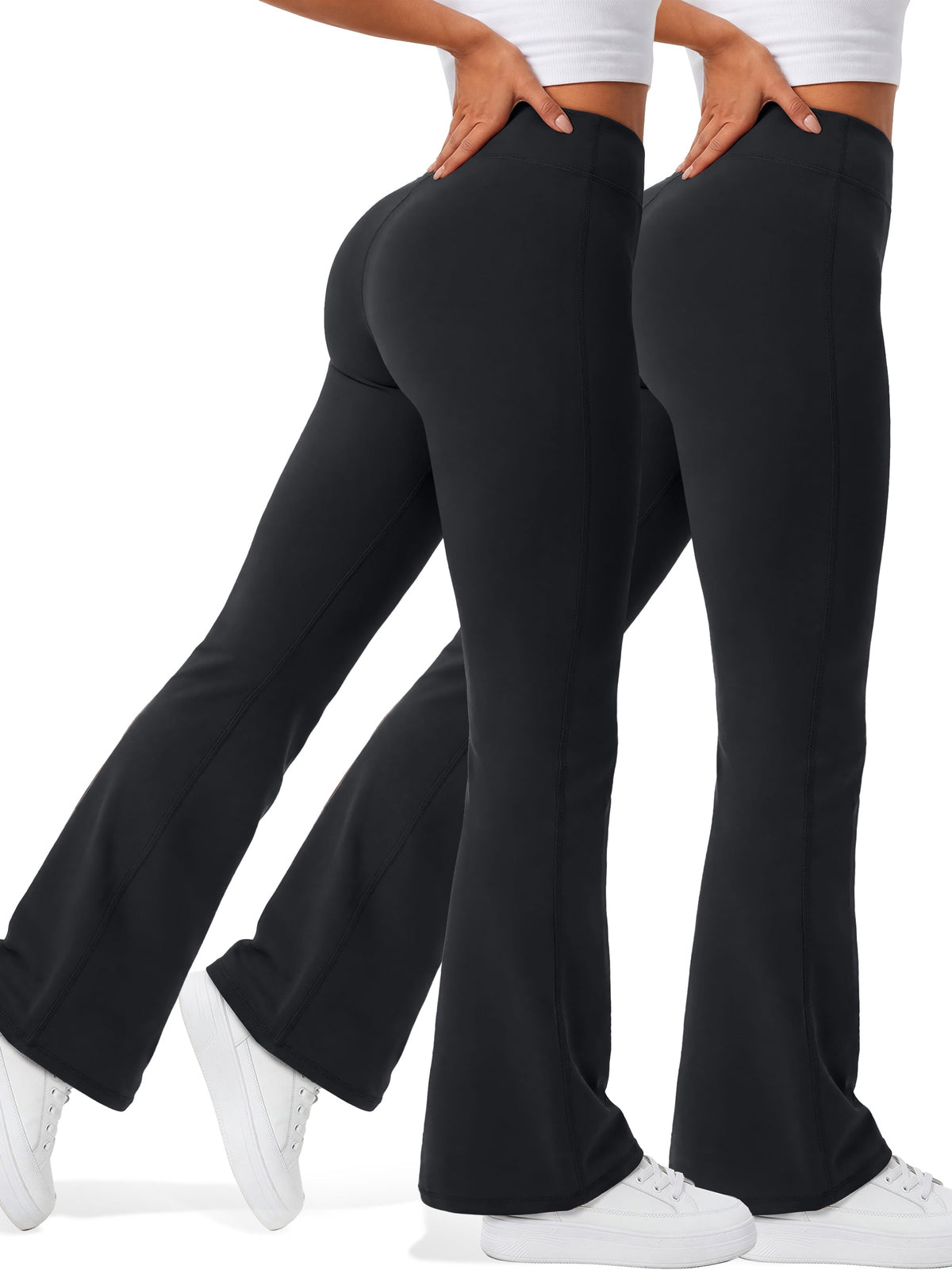 2 Pack Womens Flare Yoga Pants High Waisted Bootcut Leggings No Front Seam Buttery Soft Leggings for Workout Gym Casual