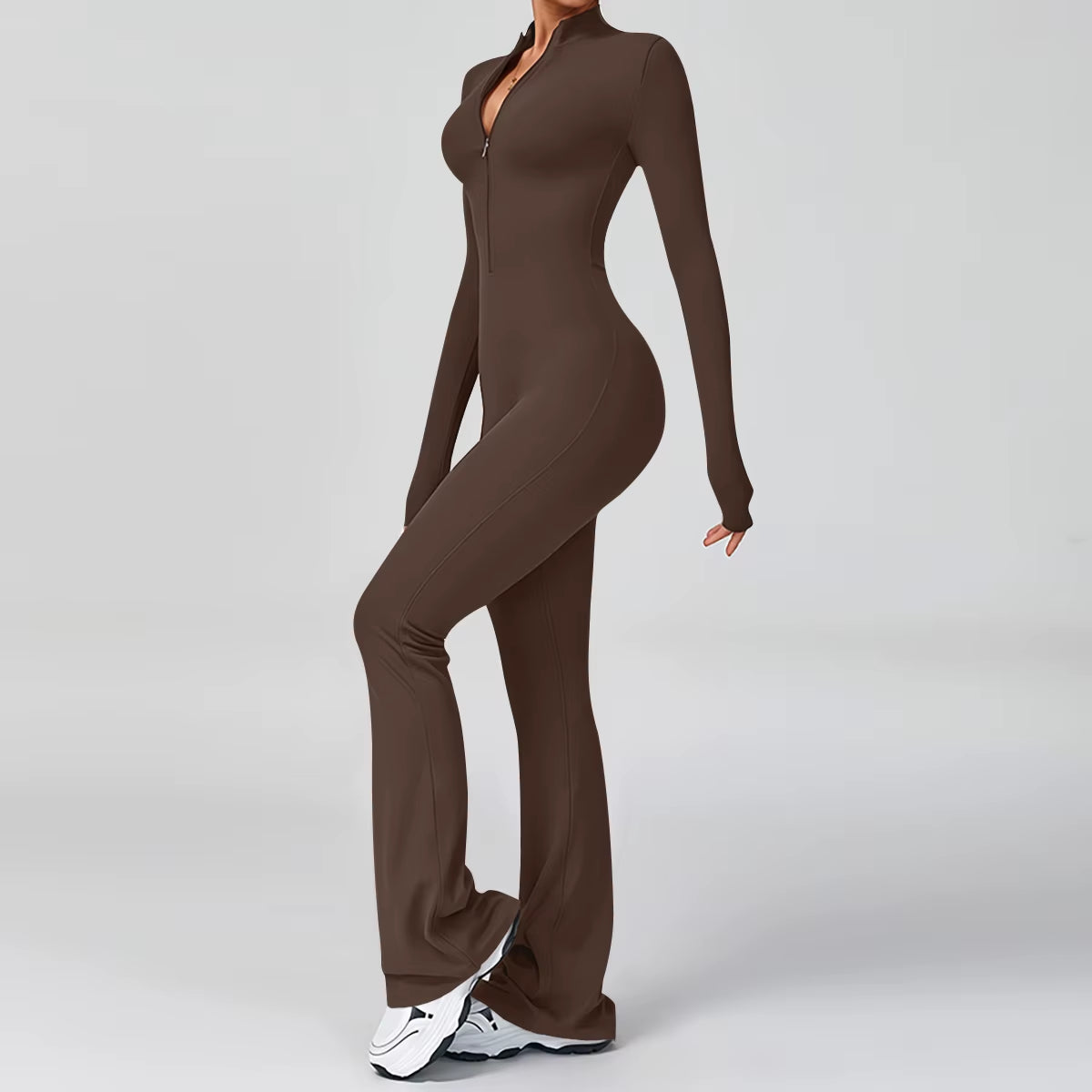 Flared Sport Jumpsuits Women Zipper Yoga Overalls Fitness Romper One Piece Suits Gym Bodysuits Workout Clothing Jumpsuit