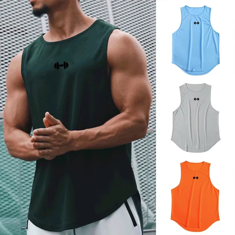 Men’S Quick Dry Gym Clothes Indoor Exercise and Fitness Printed Vest 6 Colors to Choose