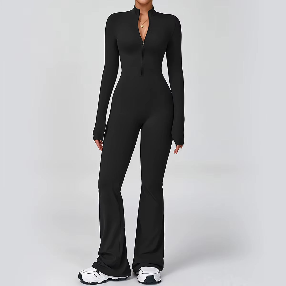 Flared Sport Jumpsuits Women Zipper Yoga Overalls Fitness Romper One Piece Suits Gym Bodysuits Workout Clothing Jumpsuit
